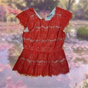 **SOLD** Anthropologie Maeve Peplum Red Lace Peplum Blouse, Size Medium